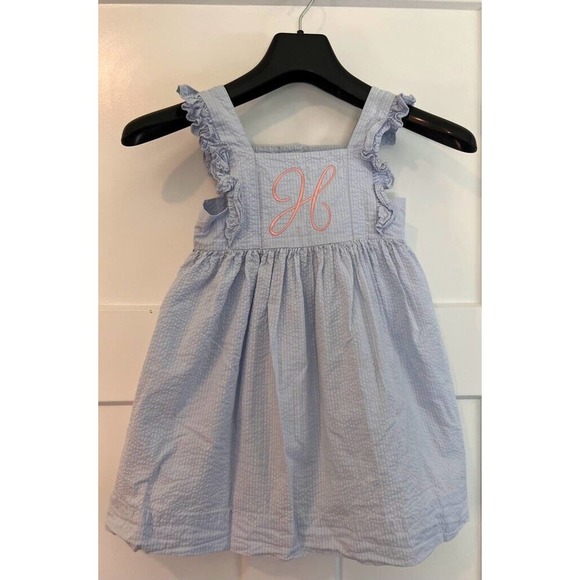 Stellybelly Baby Girls Fit & Flare Dress Light Blue Square Neck Button Ruffle 2T - Picture 1 of 8